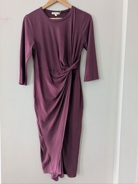 knee length dresses for ladies Long Sleeve Shimmer Knit Midi Dress in Bronze Black main image 1